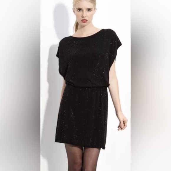 Alice + Olivia Black Crystal Sparkle Dress Size S Silk Lined Wool Blend - Picture 1 of 12